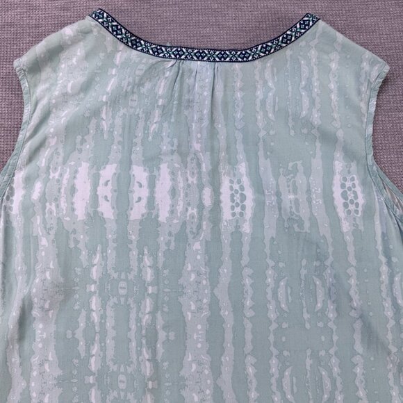 DR2 Womens Tunic Top Blue Sleeveless Tie Dyed Rose Rayon Tie Fringe Boho Size 2X - Picture 6 of 12